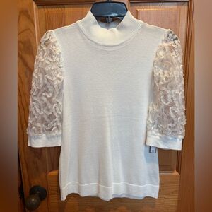 Catherine MaLandrino white Puff-Sleeve Knit Top NWT